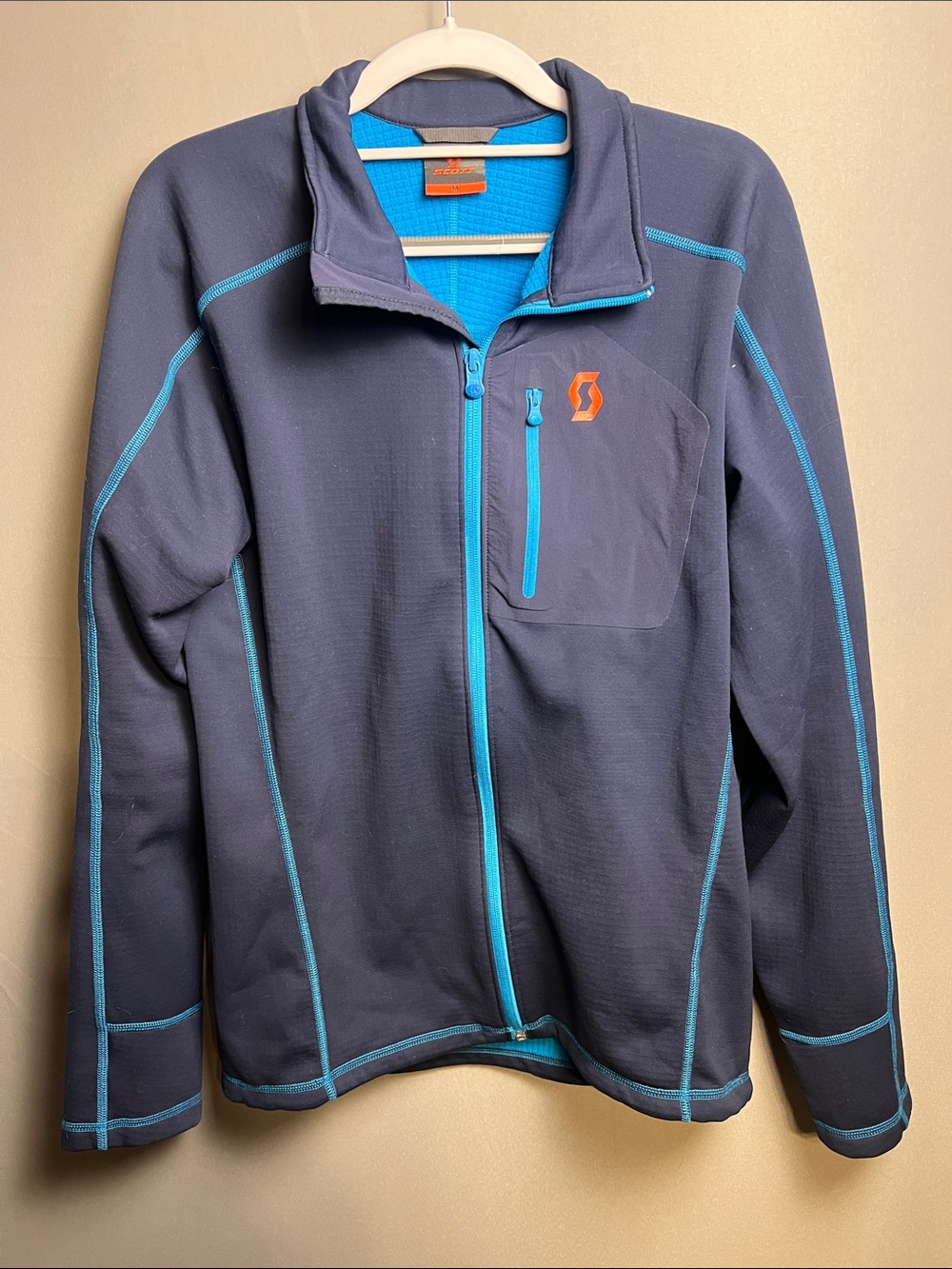 Scott Men's Dark Blue Fleece Jacket with Turquoise Accents